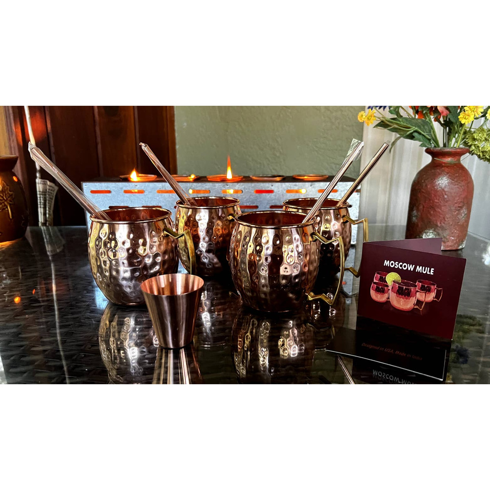 Moscow Mule Copper Mugs - Set of 4-100% Pure Solid Copper Mugs